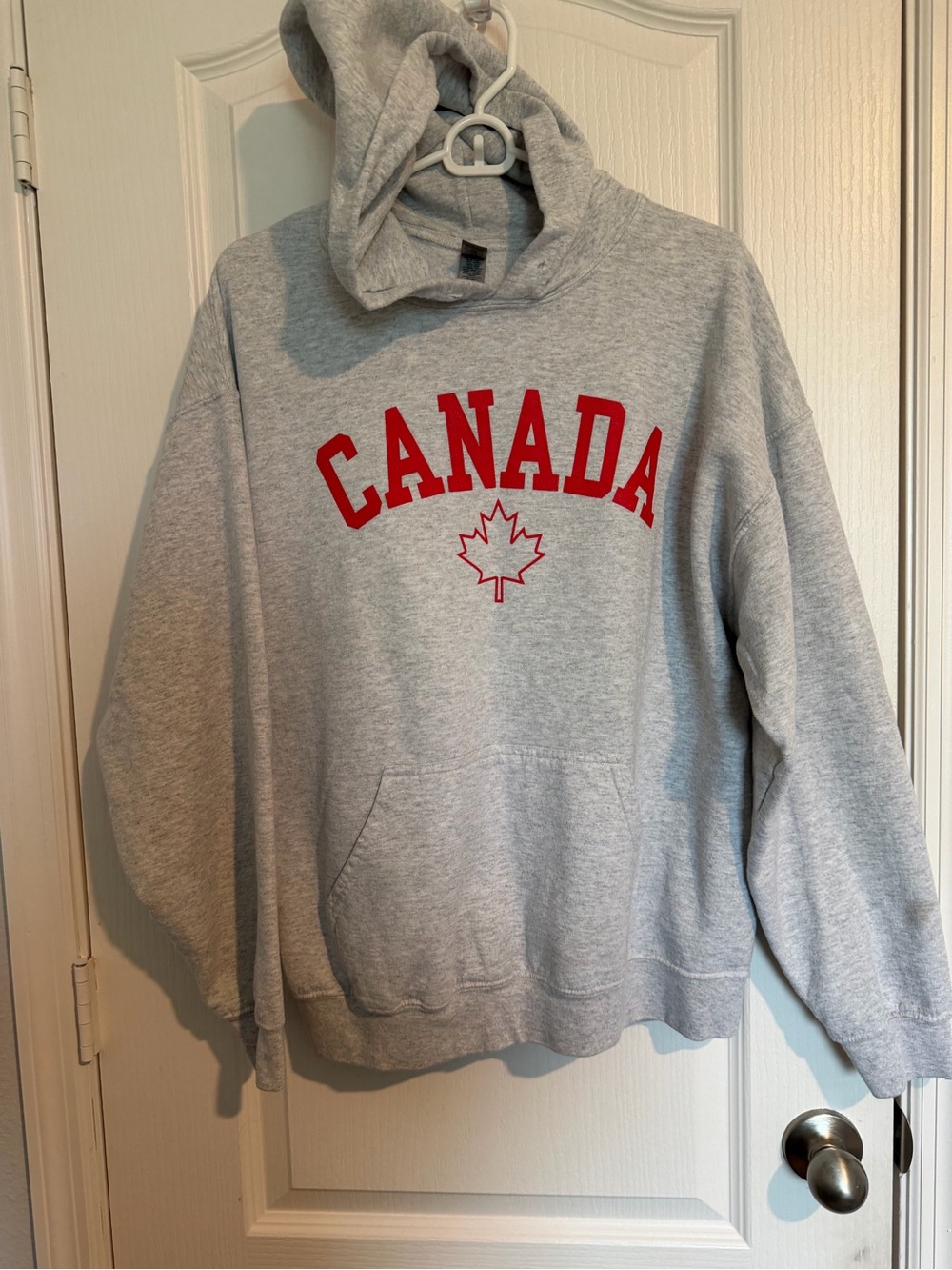 Gildan Light Gray Hoodie with Red CANADA Lettering